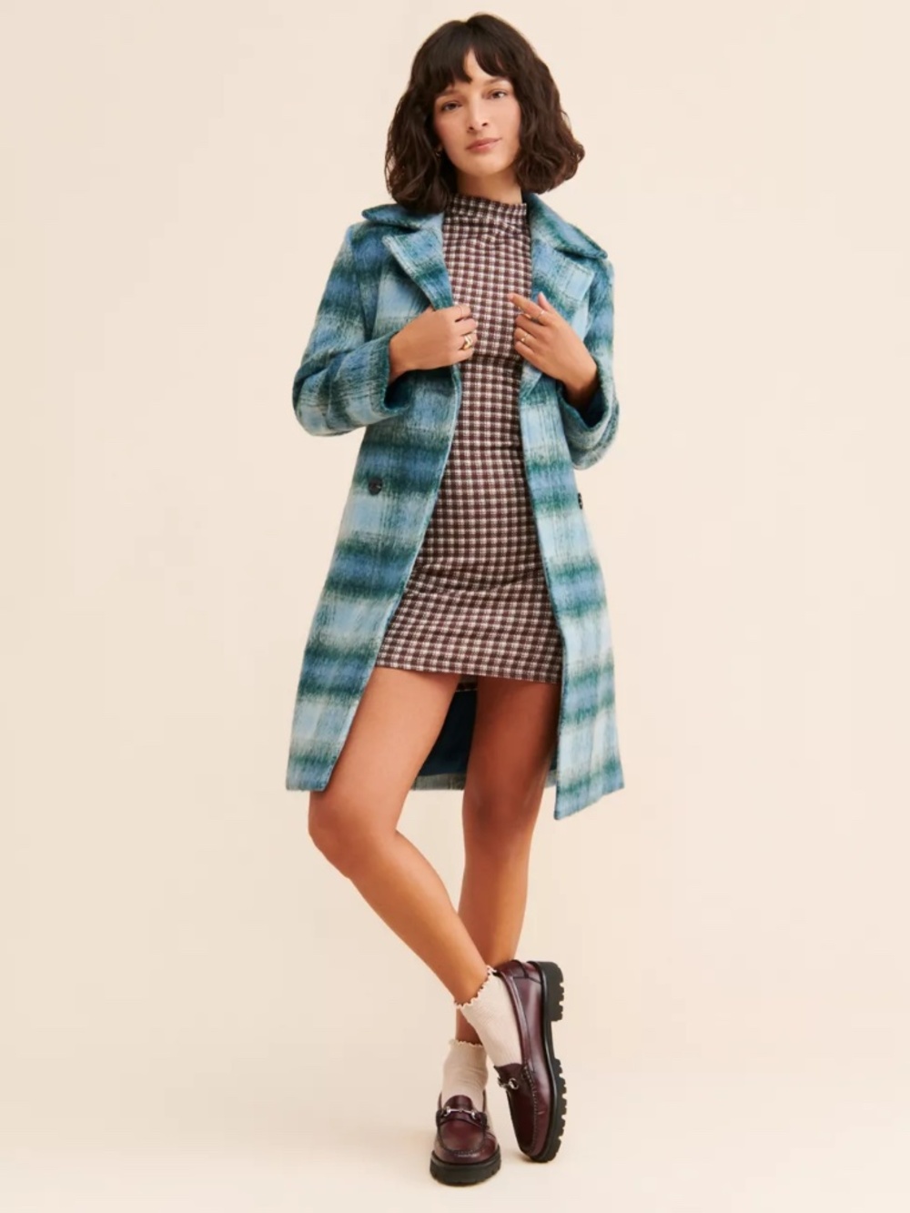 MinkPink Sloan Plaid Coat - Size Small